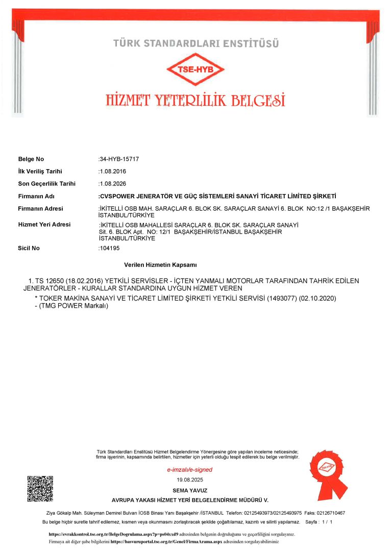 TSE Hizmet Yeterlilik Belgesi