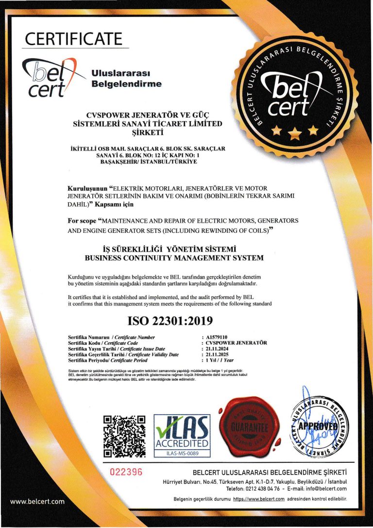 ISO 22301:2019 İş Sürekliliği Yönetim Sistemi Sertifikası